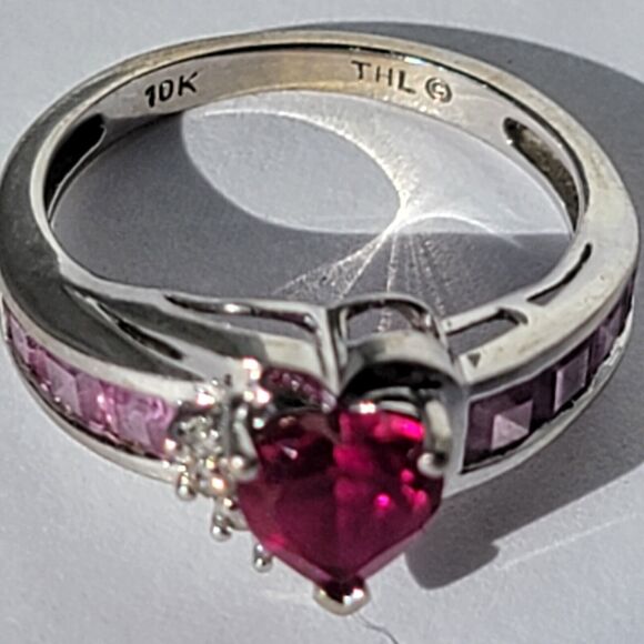 Vintage THL 10k White Gold Ruby Heart Ring, Size 5.25 - Elegant & Timeless - Picture 6 of 15